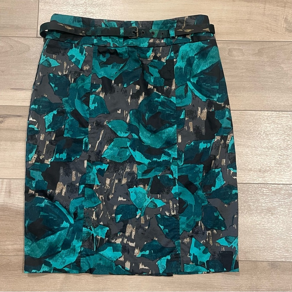 New York & Company Teal and Black Floral Pencil Skirt